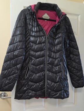 Noize Black Puffer Coat with Pink Lining